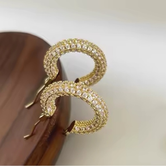 Baby Amalfi Pave Hoops Crystal Gold Earrings - Picture 4 of 13